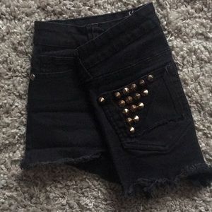 Black denim shorts